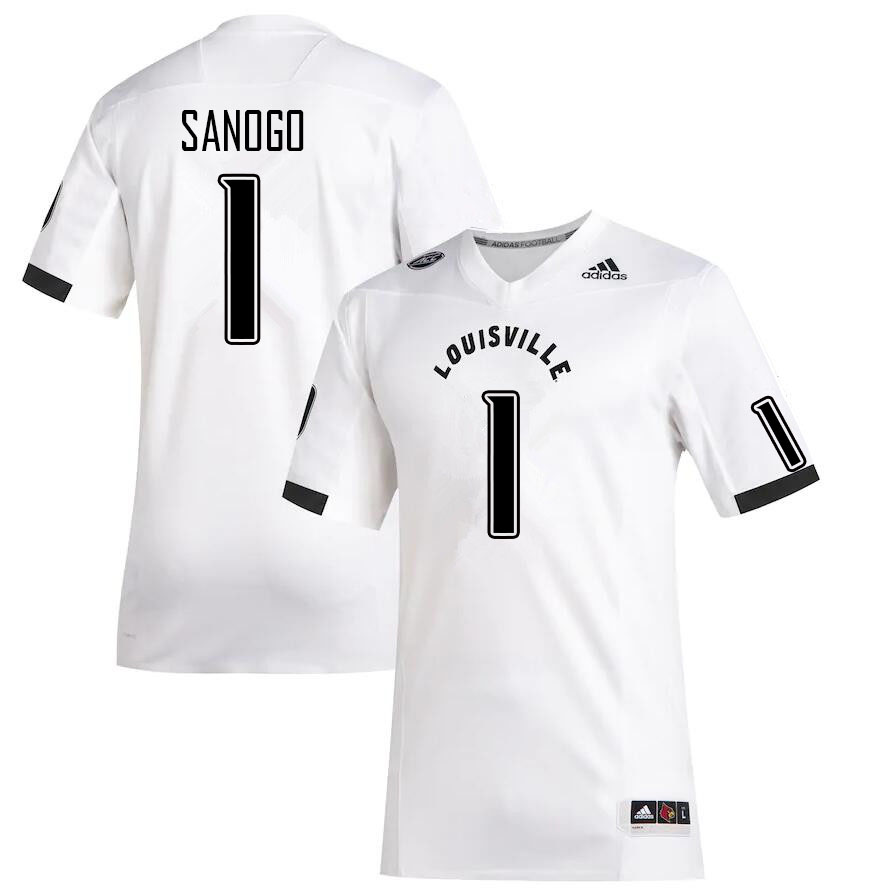 Men #1 Momo Sanogo Louisville Cardinals College Football Jerseys Sale-White - Click Image to Close